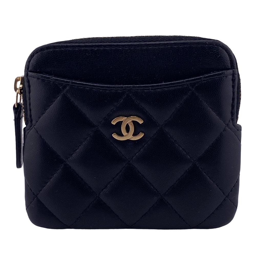 CHANEL Coin case lambskin black Card Case L-shaped zipper COCO Mark Matrasse Women  d