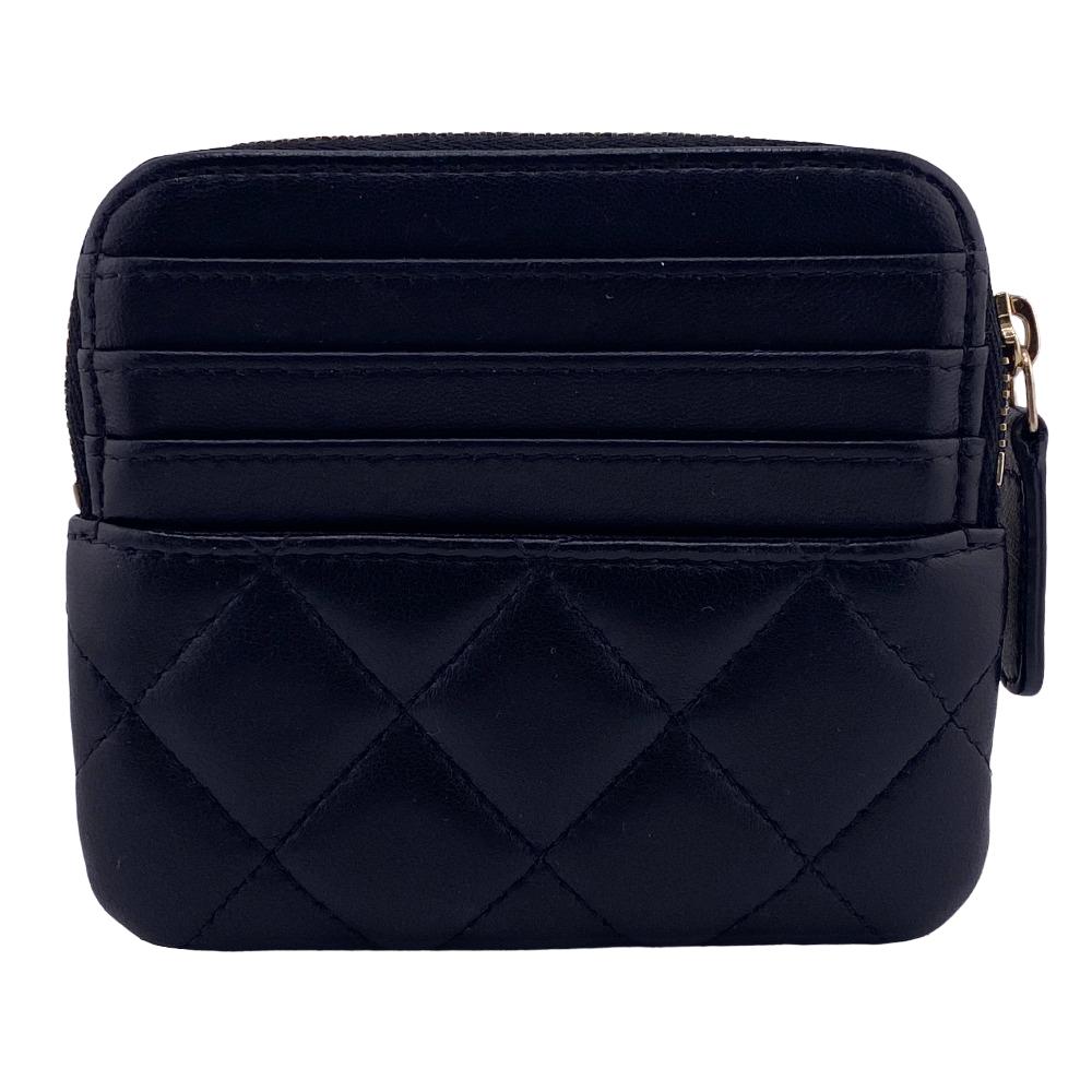 CHANEL Coin case lambskin black Card Case L-shaped zipper COCO Mark Matrasse Women  d