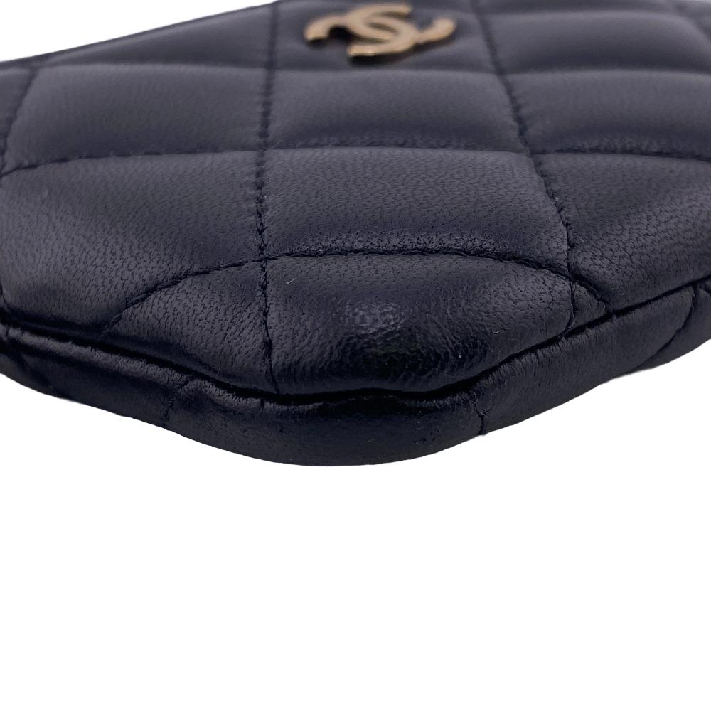 CHANEL Coin case lambskin black Card Case L-shaped zipper COCO Mark Matrasse Women  d