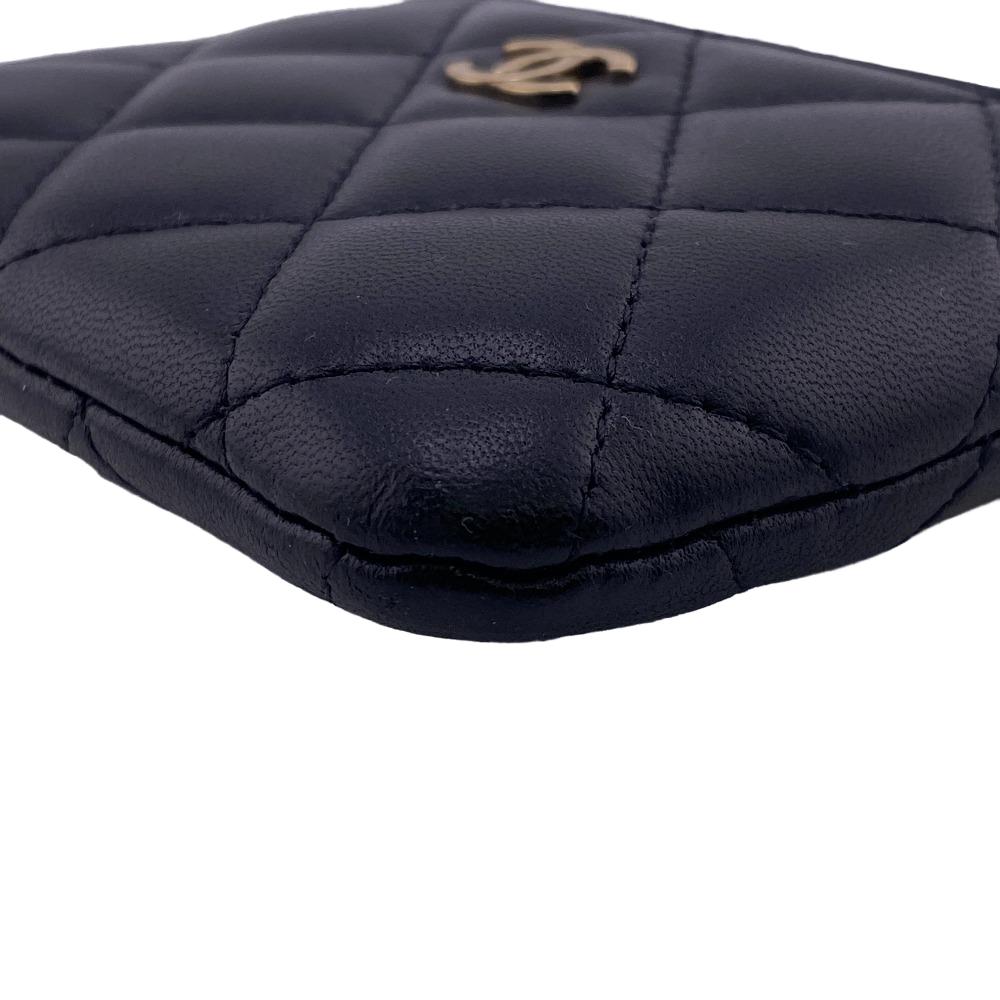 CHANEL Coin case lambskin black Card Case L-shaped zipper COCO Mark Matrasse Women  d