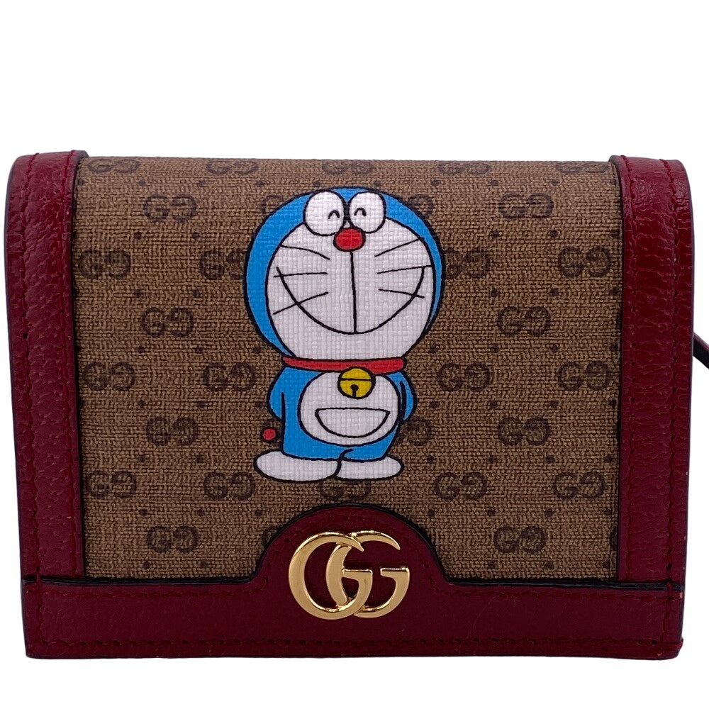 GUCCI Bifold Wallet 647788 Leather, PVC Brown Compact wallet Mini GG Supreme Doraemon Women