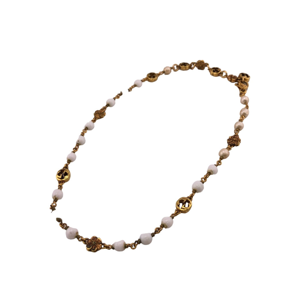 GUCCI Necklace Gold Plated gold Flower pearl Interlocking G Women