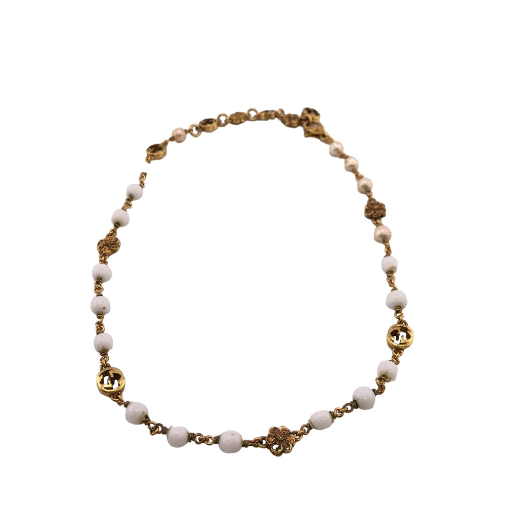 GUCCI Necklace Gold Plated gold Flower pearl Interlocking G Women