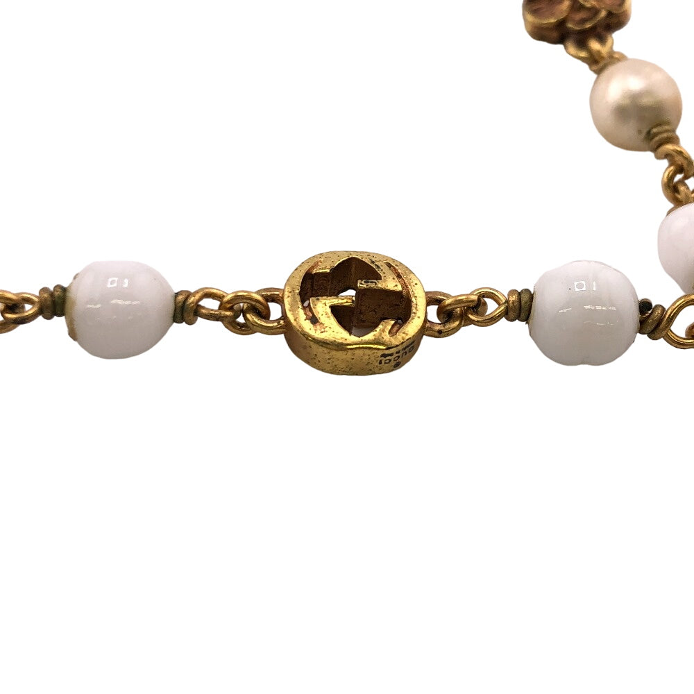 GUCCI Necklace Gold Plated gold Flower pearl Interlocking G Women