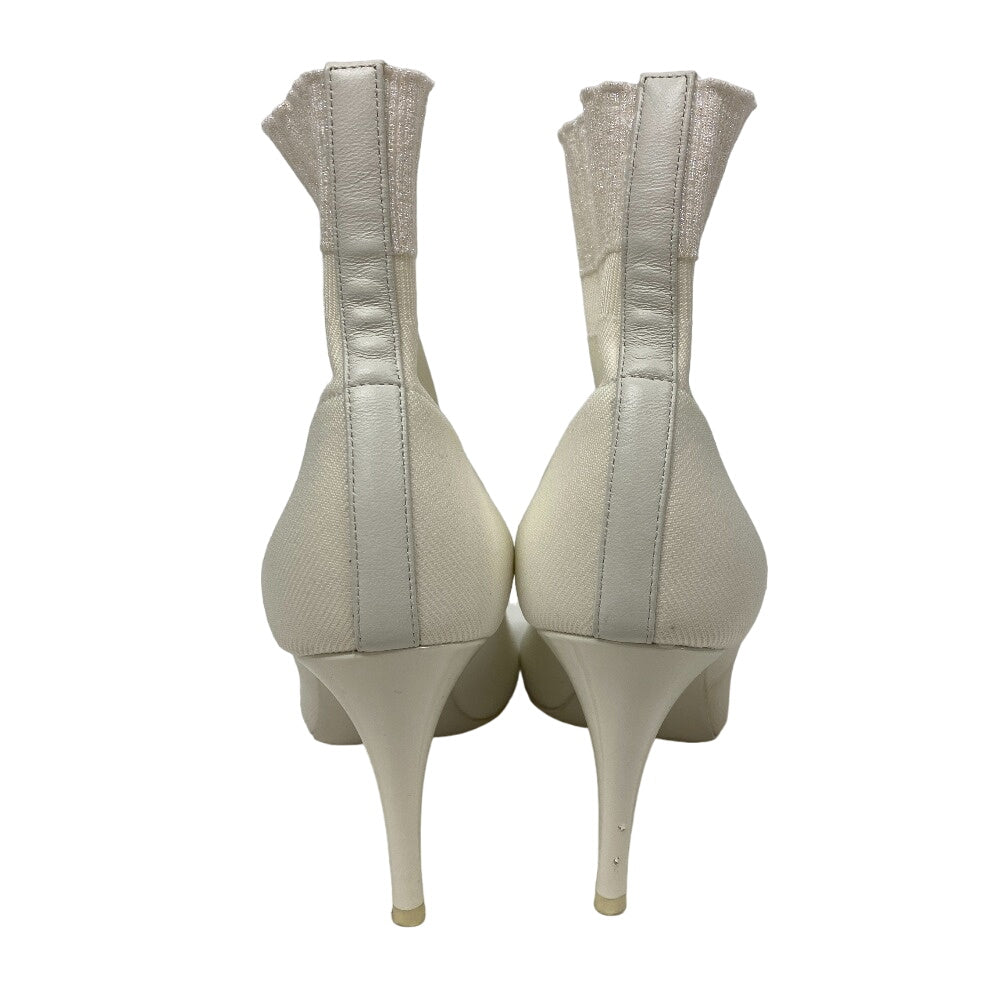 CHANEL boots G34352 Knit, Patent Leather white Sock boots Lame glitter COCO Mark Women 36C  d