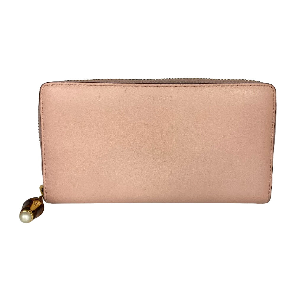 GUCCI Long Wallet Purse 453158 leather pink Zip Around Bamboo Nim Fair Women