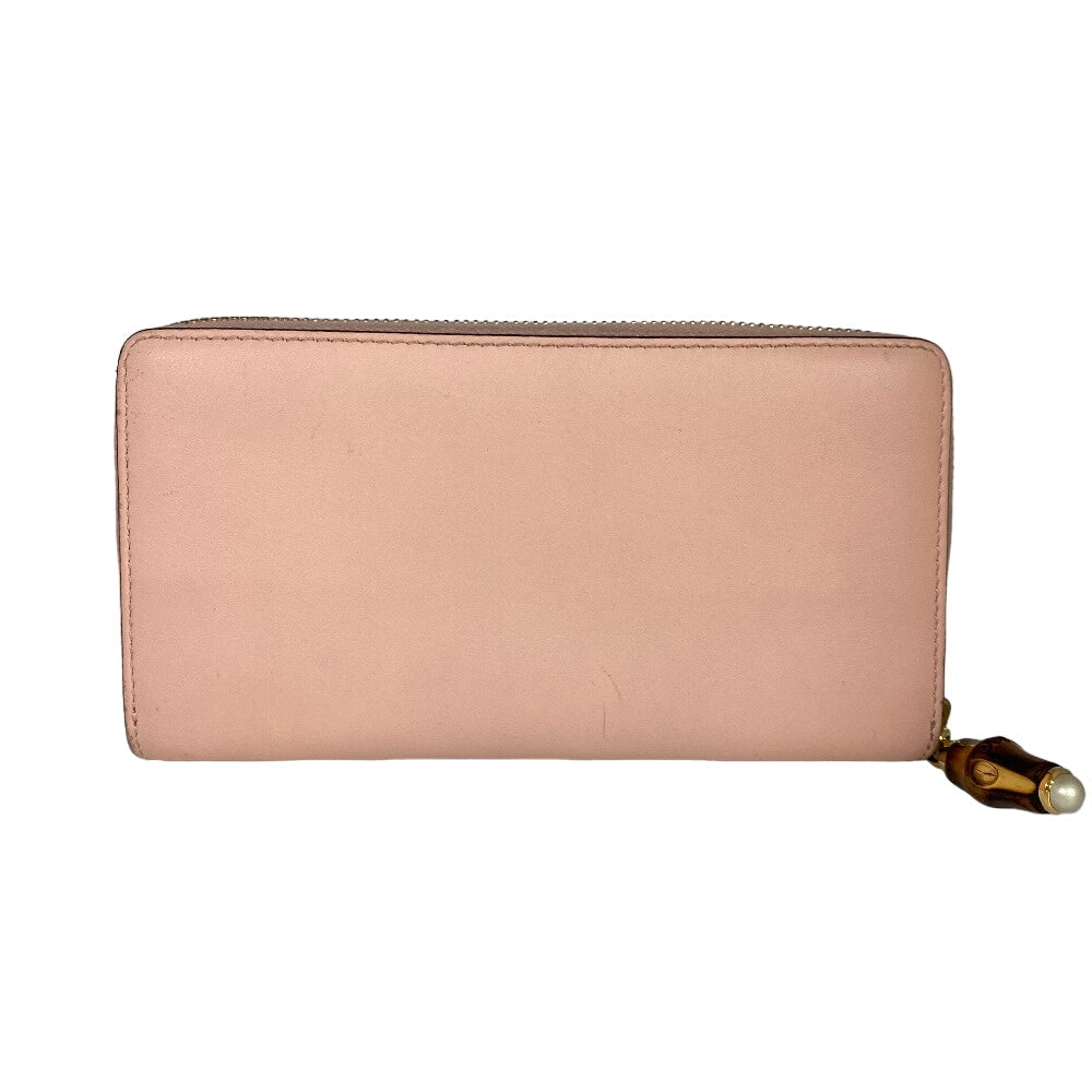 GUCCI Long Wallet Purse 453158 leather pink Zip Around Bamboo Nim Fair Women