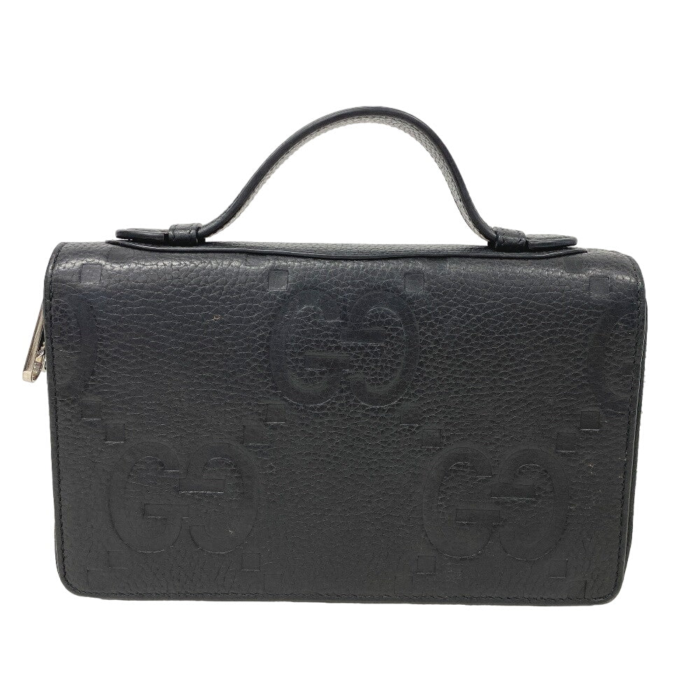 GUCCI Long Wallet Purse 751760 leather black Zip Around Travel Document Case Jumbo GG mens