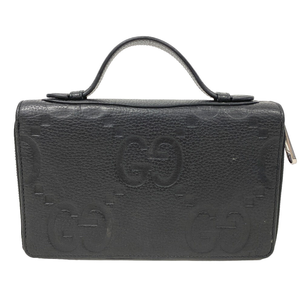 GUCCI Long Wallet Purse 751760 leather black Zip Around Travel Document Case Jumbo GG mens