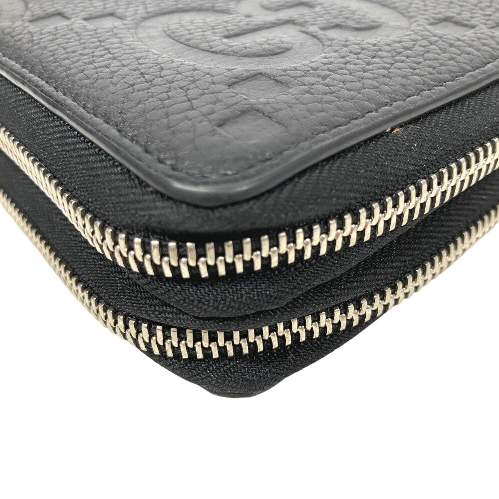 GUCCI Long Wallet Purse 751760 leather black Zip Around Travel Document Case Jumbo GG mens