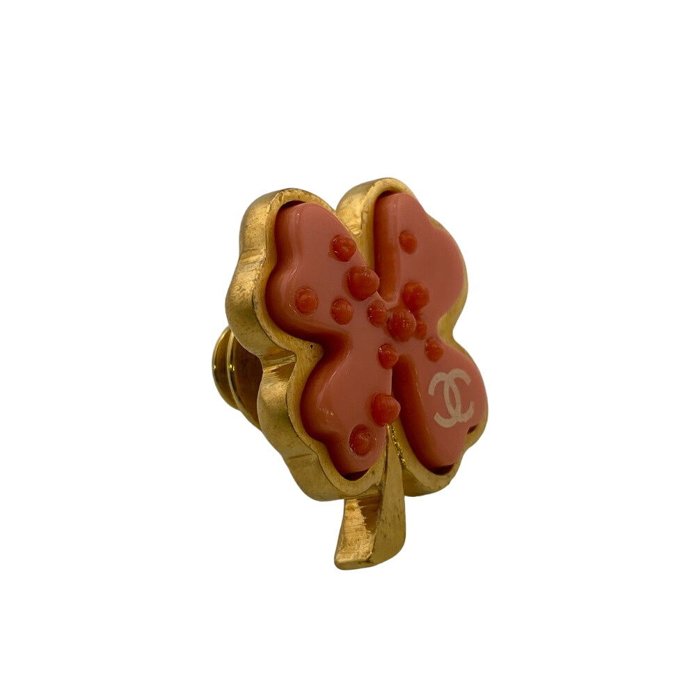 CHANEL Brooch Gold Plated pink 03P PinBrooch Clover Women  d