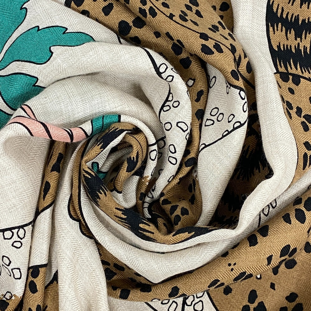 HERMES Stall Cashmere Pashmina , Silk Multi Carre Geant LES LEOPARDS Leopard Women  d