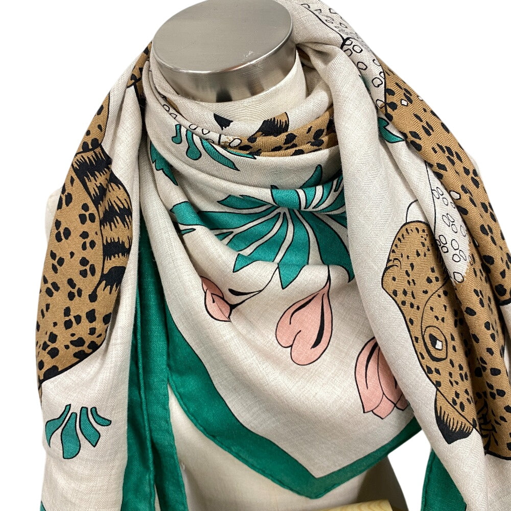 HERMES Stall Cashmere Pashmina , Silk Multi Carre Geant LES LEOPARDS Leopard Women  d
