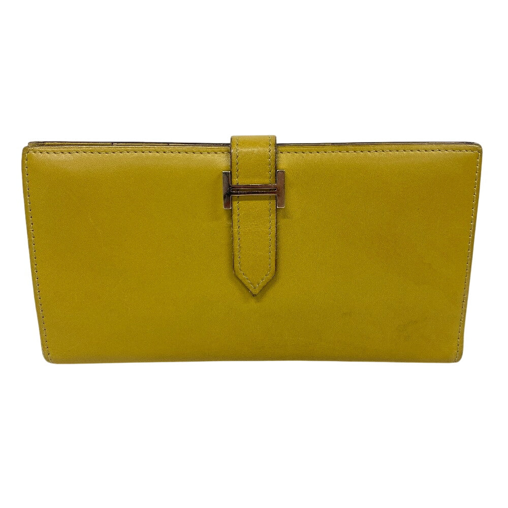 HERMES Bifold Wallet Swift, Epi Leather yellow Long wallet Box scarf Bean Women  d