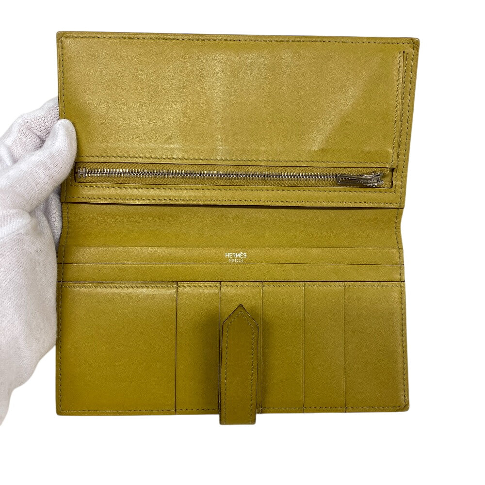 HERMES Bifold Wallet Swift, Epi Leather yellow Long wallet Box scarf Bean Women  d