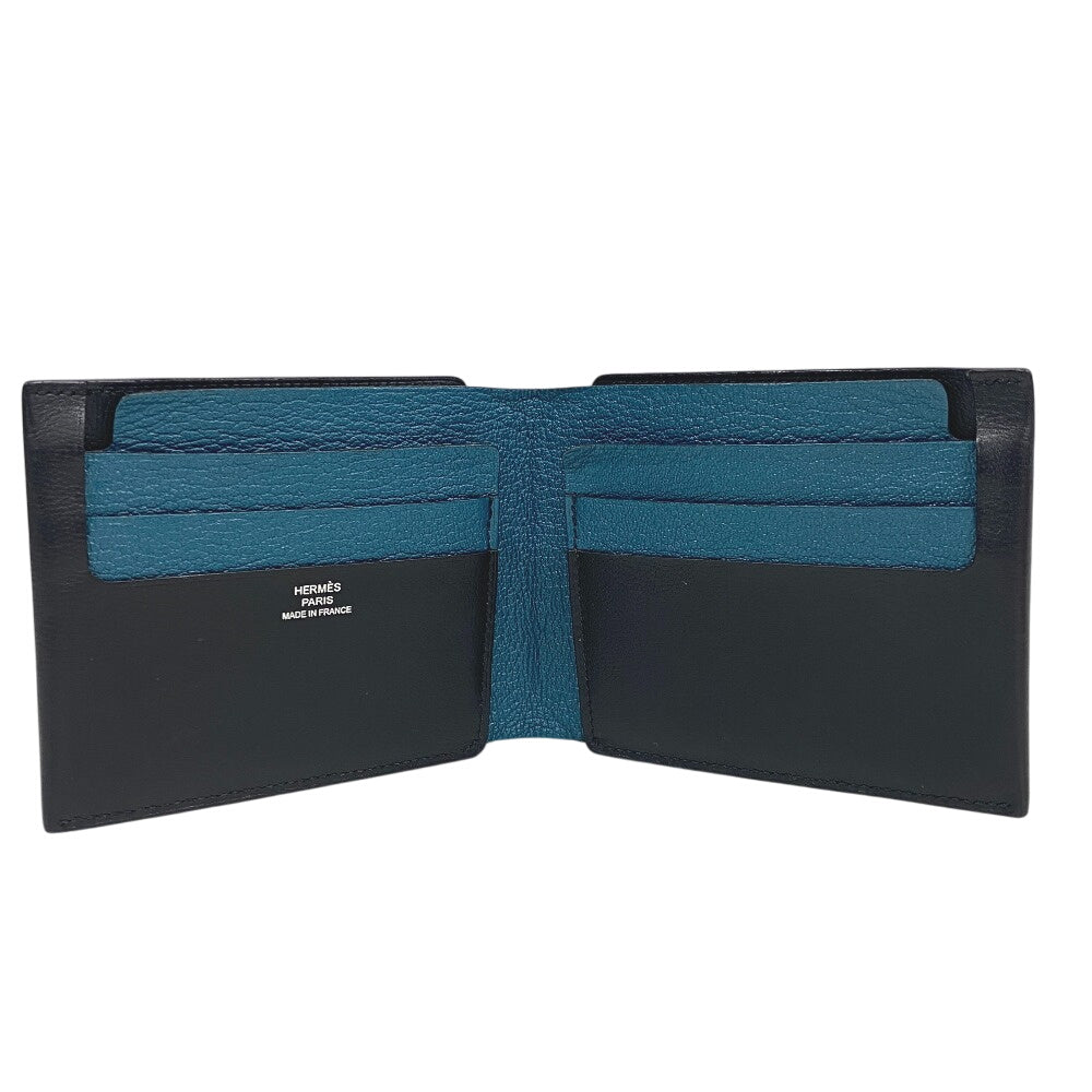 HERMES Bifold Wallet leather black Made in 2021 H Sport Compact mens  d