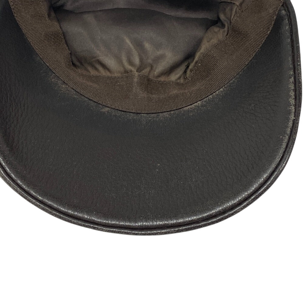 HERMES cap Calfskin Brown Logo embroidery mens  d