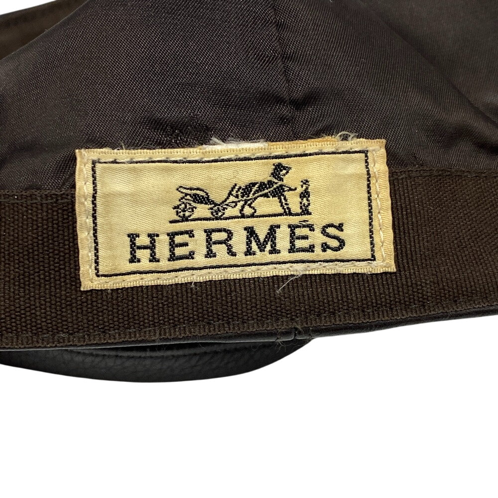 HERMES cap Calfskin Brown Logo embroidery mens  d