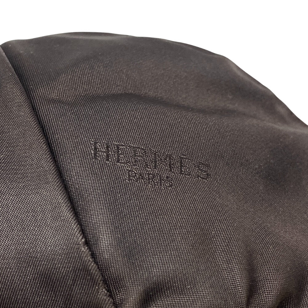 HERMES cap Calfskin Brown Logo embroidery mens  d