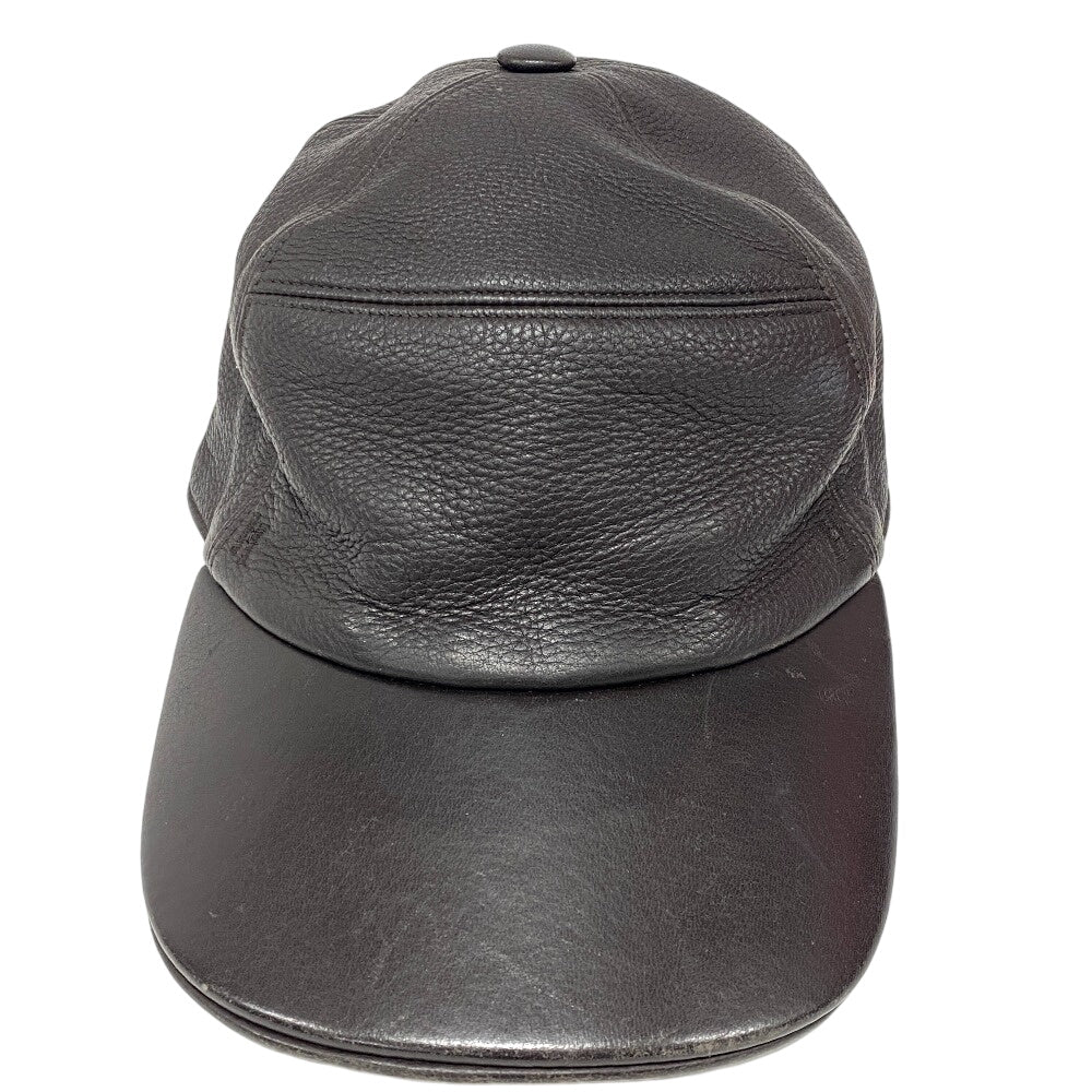 HERMES cap Calfskin Brown Logo embroidery mens  d