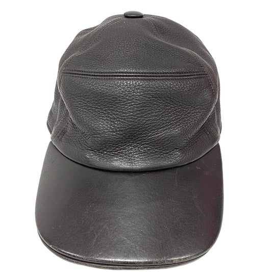 HERMES cap Calfskin Brown Logo embroidery mens  d
