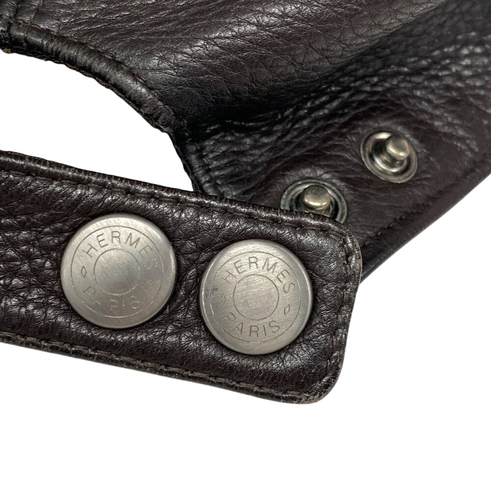 HERMES cap Calfskin Brown Logo embroidery mens  d
