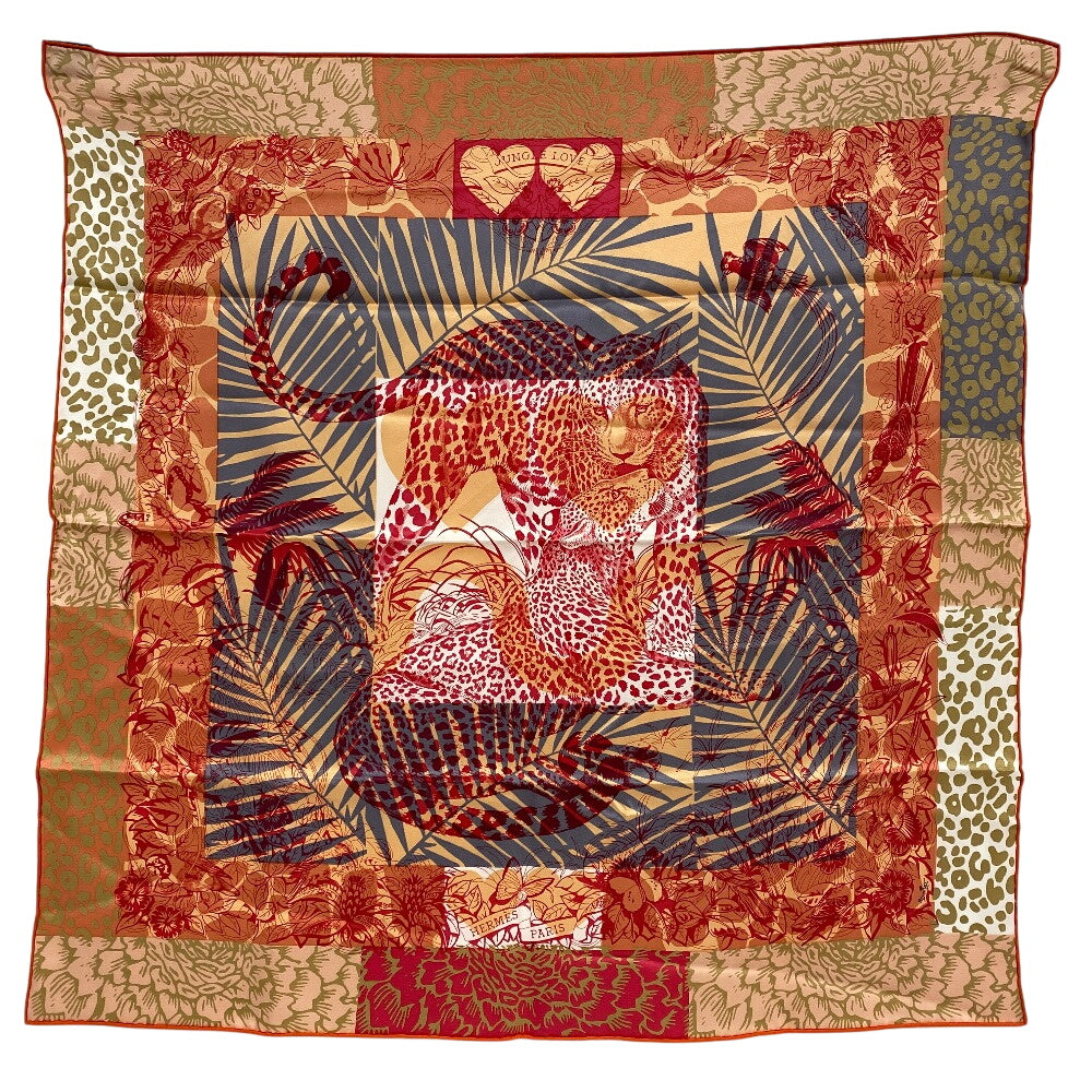 HERMES scarf silk Orange JUNGLE LOVE Carre70 Women  d