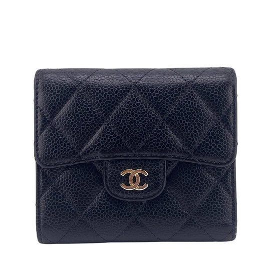 CHANEL Tri-fold wallet Caviar skin black Matrasse Women