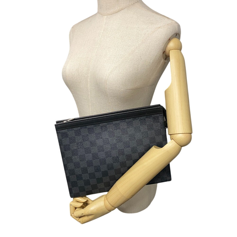 LOUIS VUITTON Clutch bag N41696 Patent leather black Pochette Damier Grafitte Voyage MM mens  d