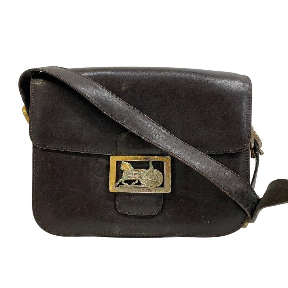 CELINE Shoulder Bag leather Brown Carriage Metal   Women