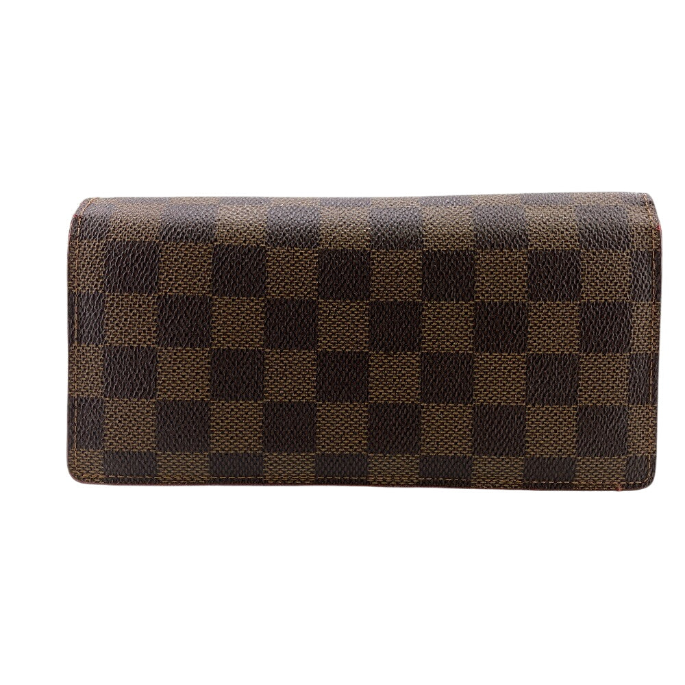 LOUIS VUITTON Long Wallet Purse N60017 leather Brown Zip Around Damier Ebene Portefeuille Brazza mens