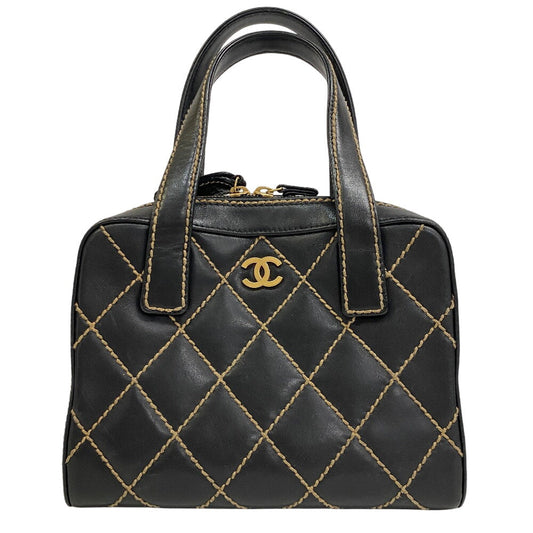 CHANEL Handbag leather black Wild stitch
