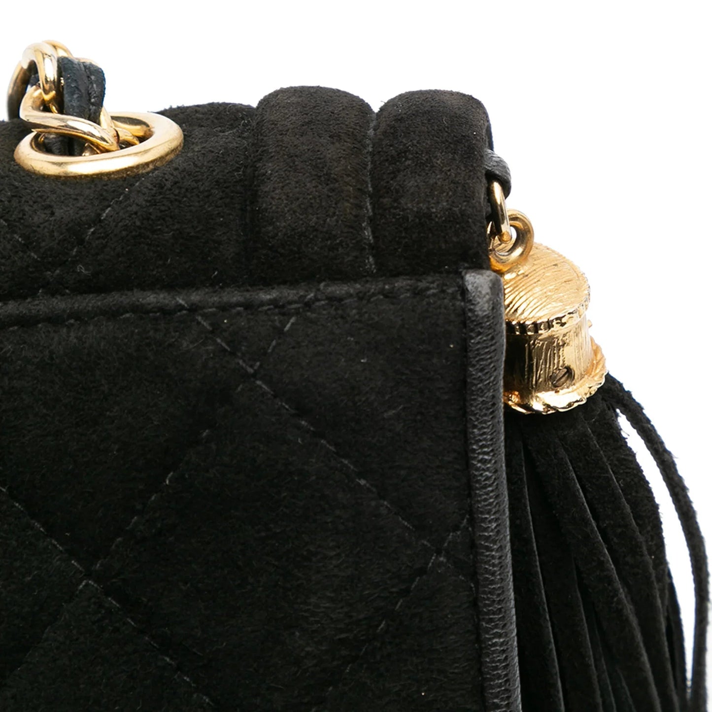 Black Chanel Quilted Suede Tassel Flap Crossbody Bag