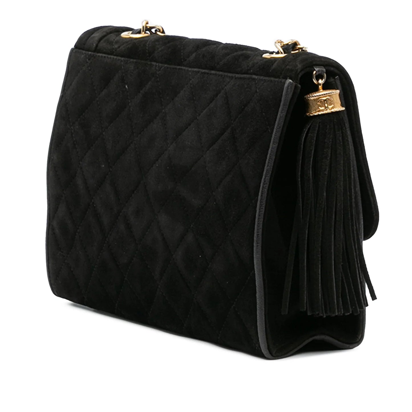 Black Chanel Quilted Suede Tassel Flap Crossbody Bag