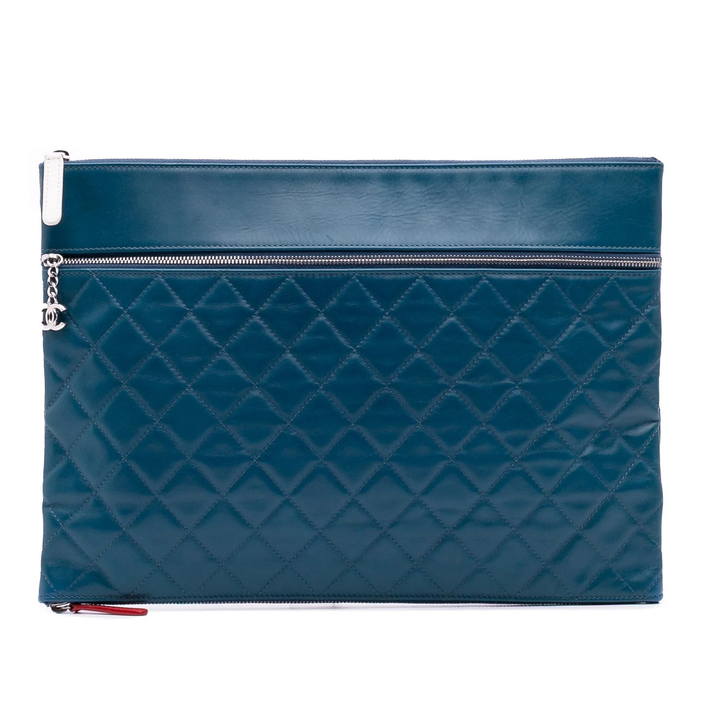 Blue Chanel Quilted Lambskin Multi Zip Case Clutch