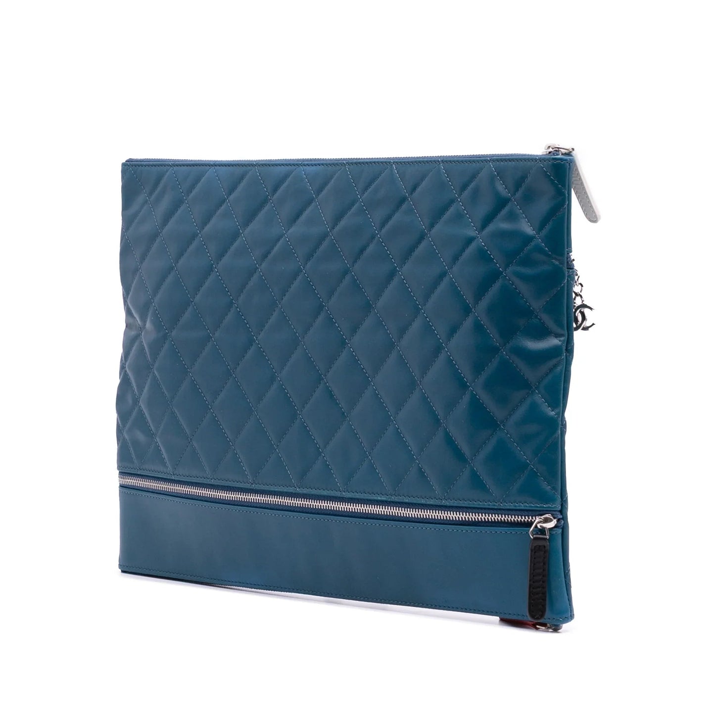 Blue Chanel Quilted Lambskin Multi Zip Case Clutch