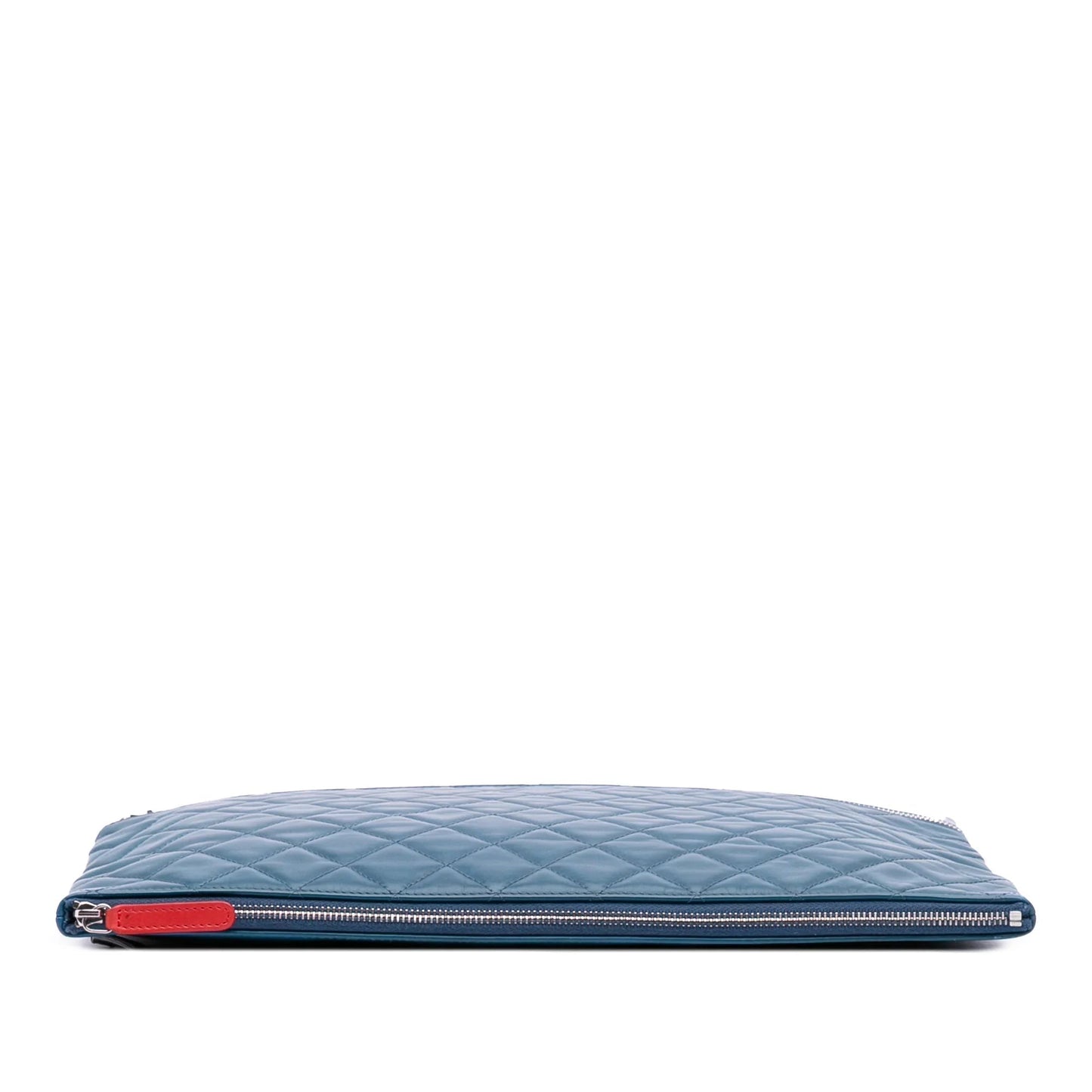 Blue Chanel Quilted Lambskin Multi Zip Case Clutch