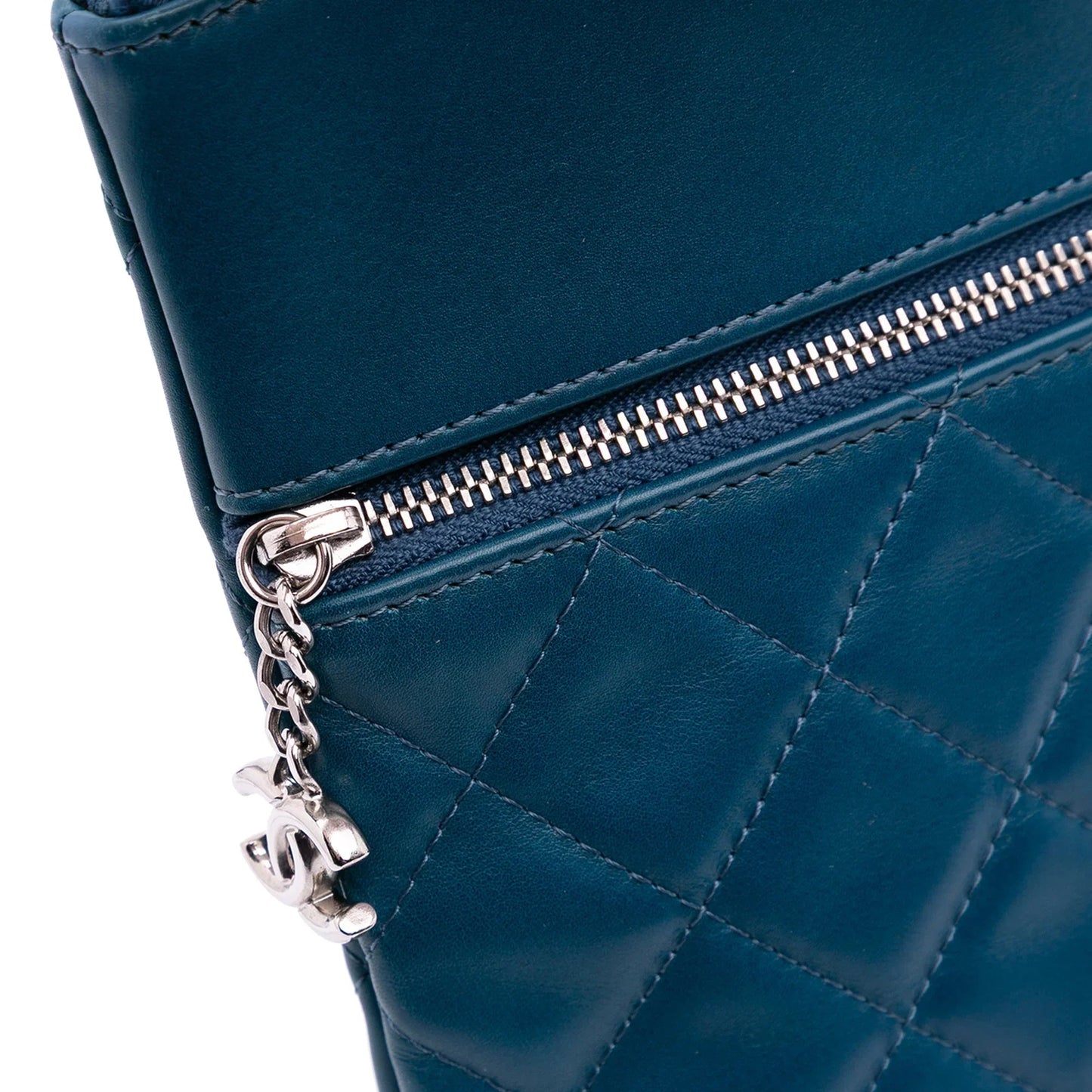 Blue Chanel Quilted Lambskin Multi Zip Case Clutch