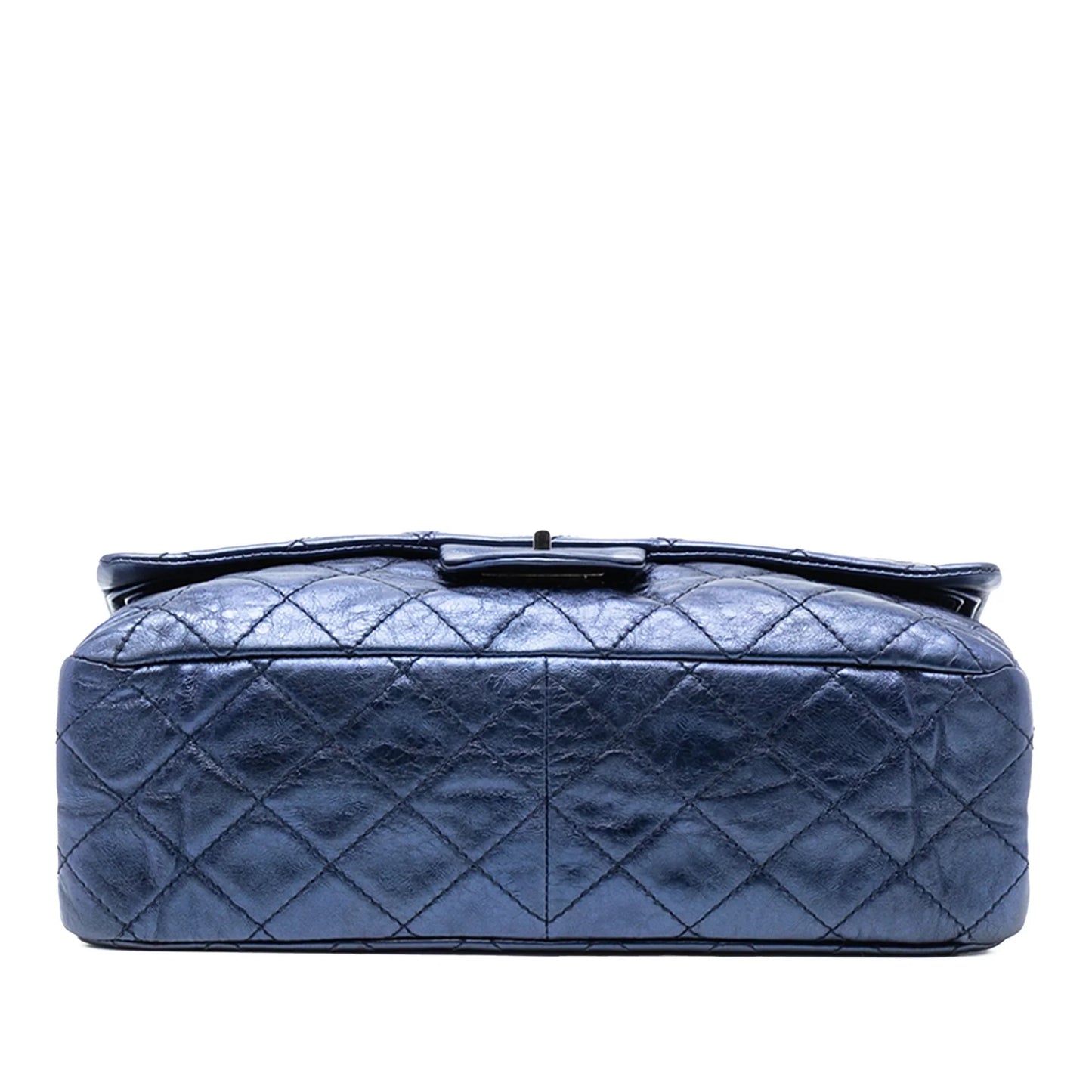 Blue Chanel Metallic Quilted Aged Calfskin Reissue 2.55 Double Flap 227 Shoulder Bag