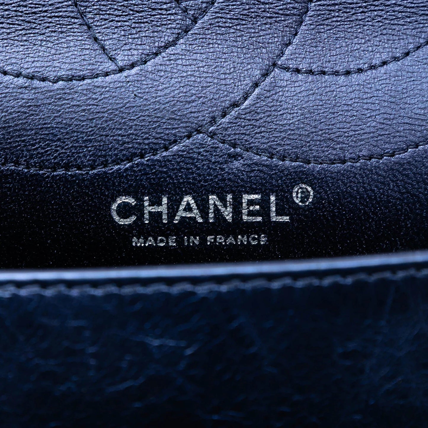 Blue Chanel Metallic Quilted Aged Calfskin Reissue 2.55 Double Flap 227 Shoulder Bag