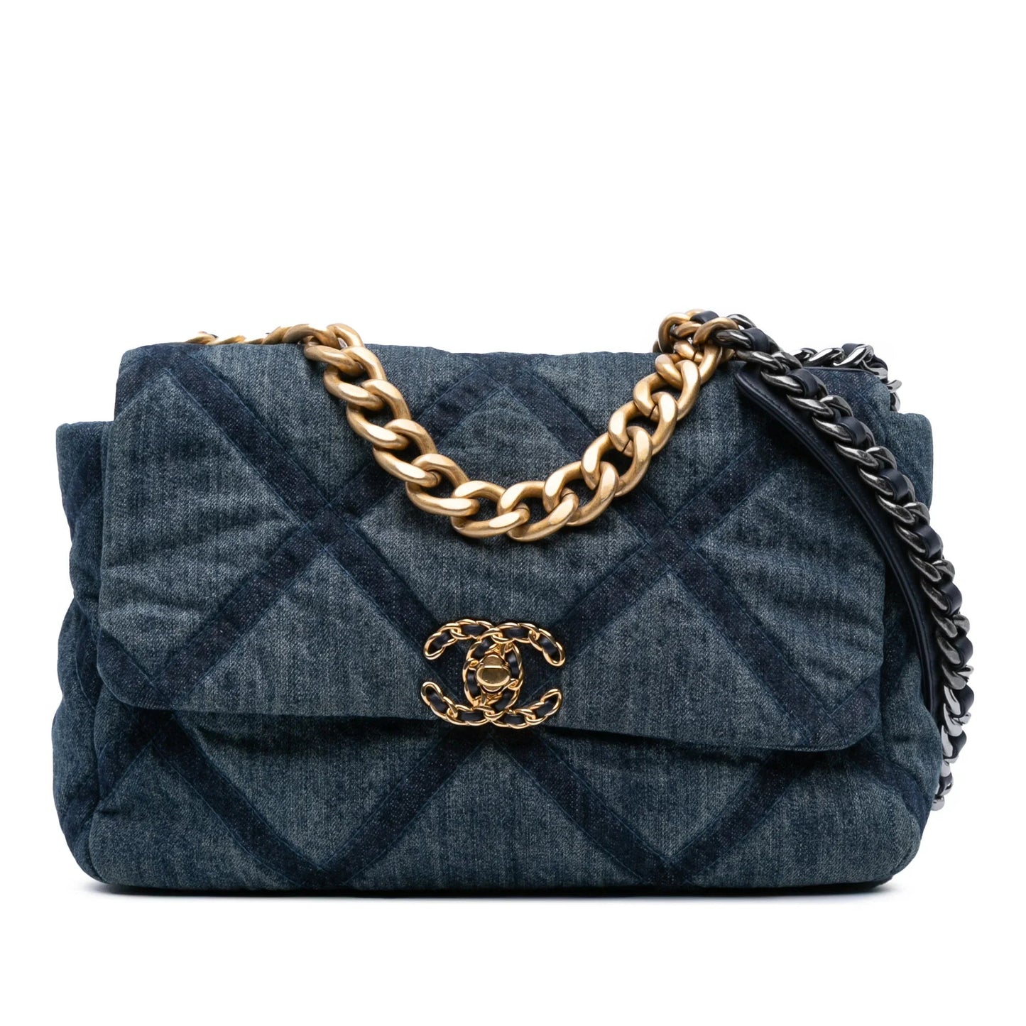 Blue Chanel Large Denim 19 Flap Satchel