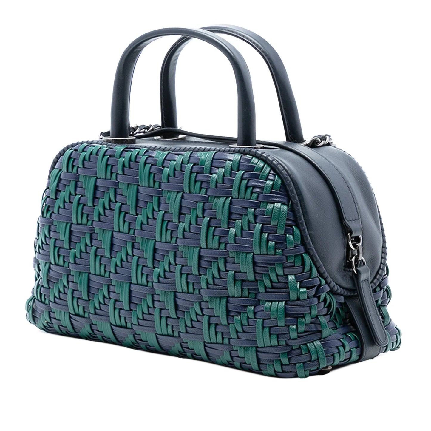 Blue Chanel CC Woven Calfskin Bowling Bag Satchel