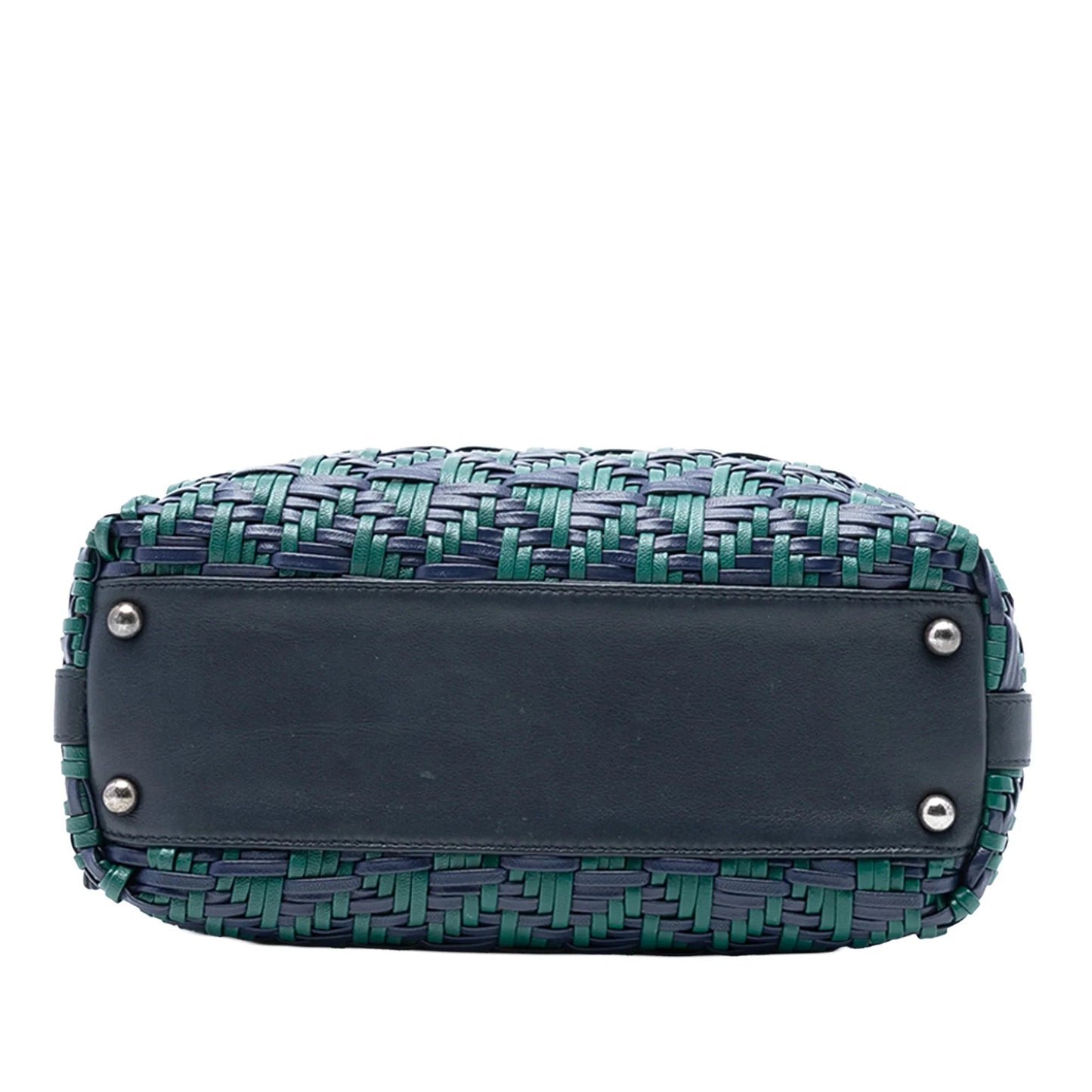 Blue Chanel CC Woven Calfskin Bowling Bag Satchel