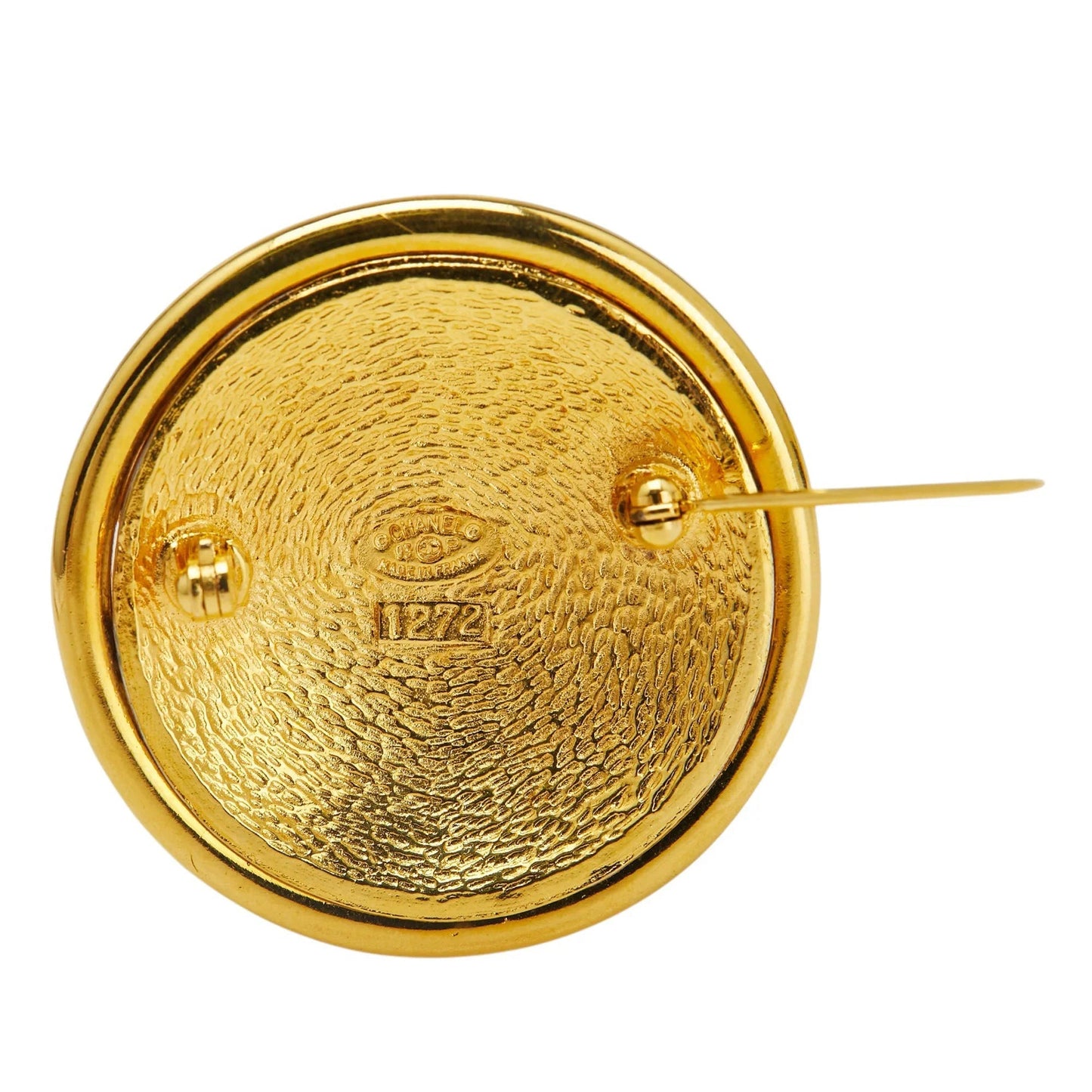 Gold Chanel Gold Plated and Silver Plated CC Round Brooch