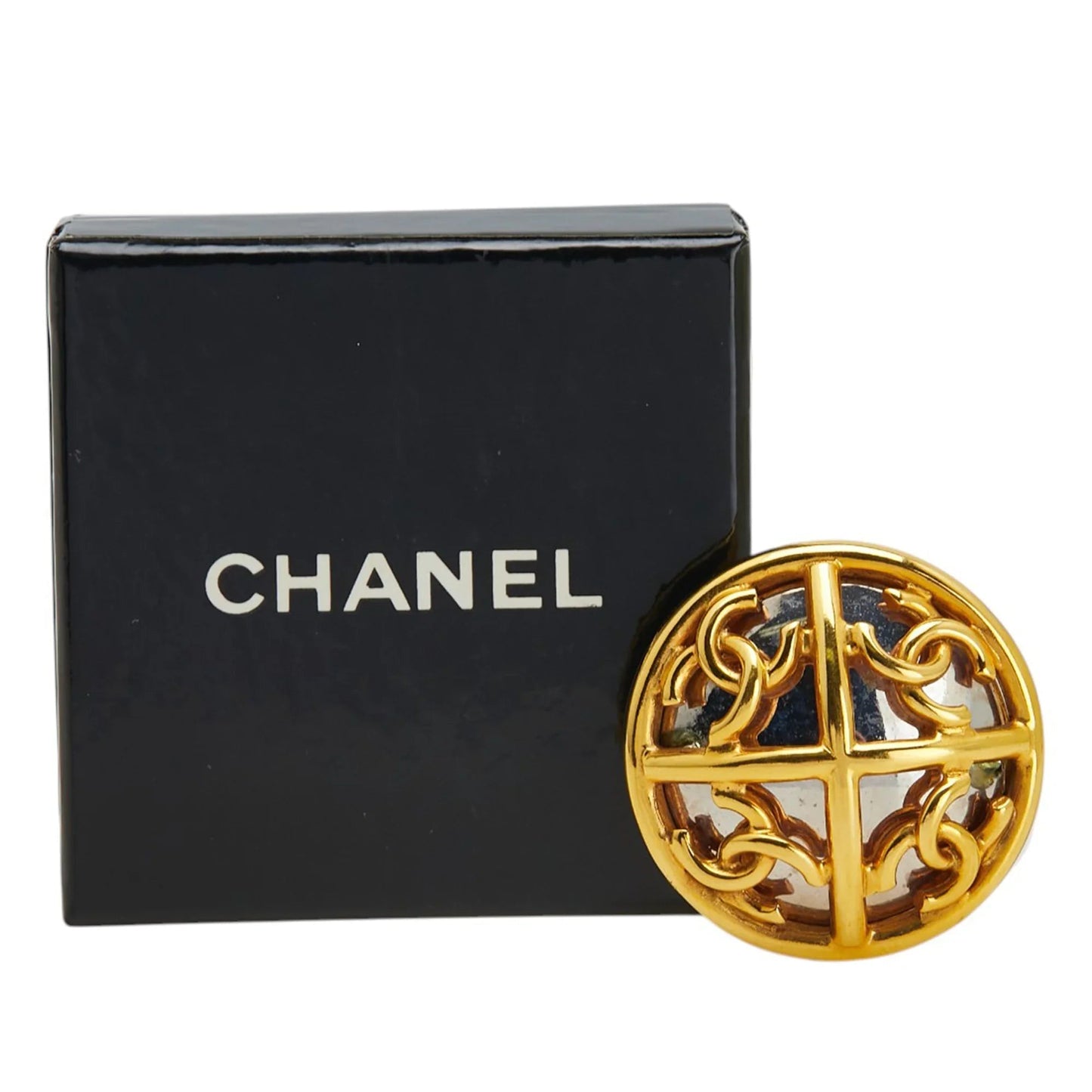 Gold Chanel Gold Plated and Silver Plated CC Round Brooch