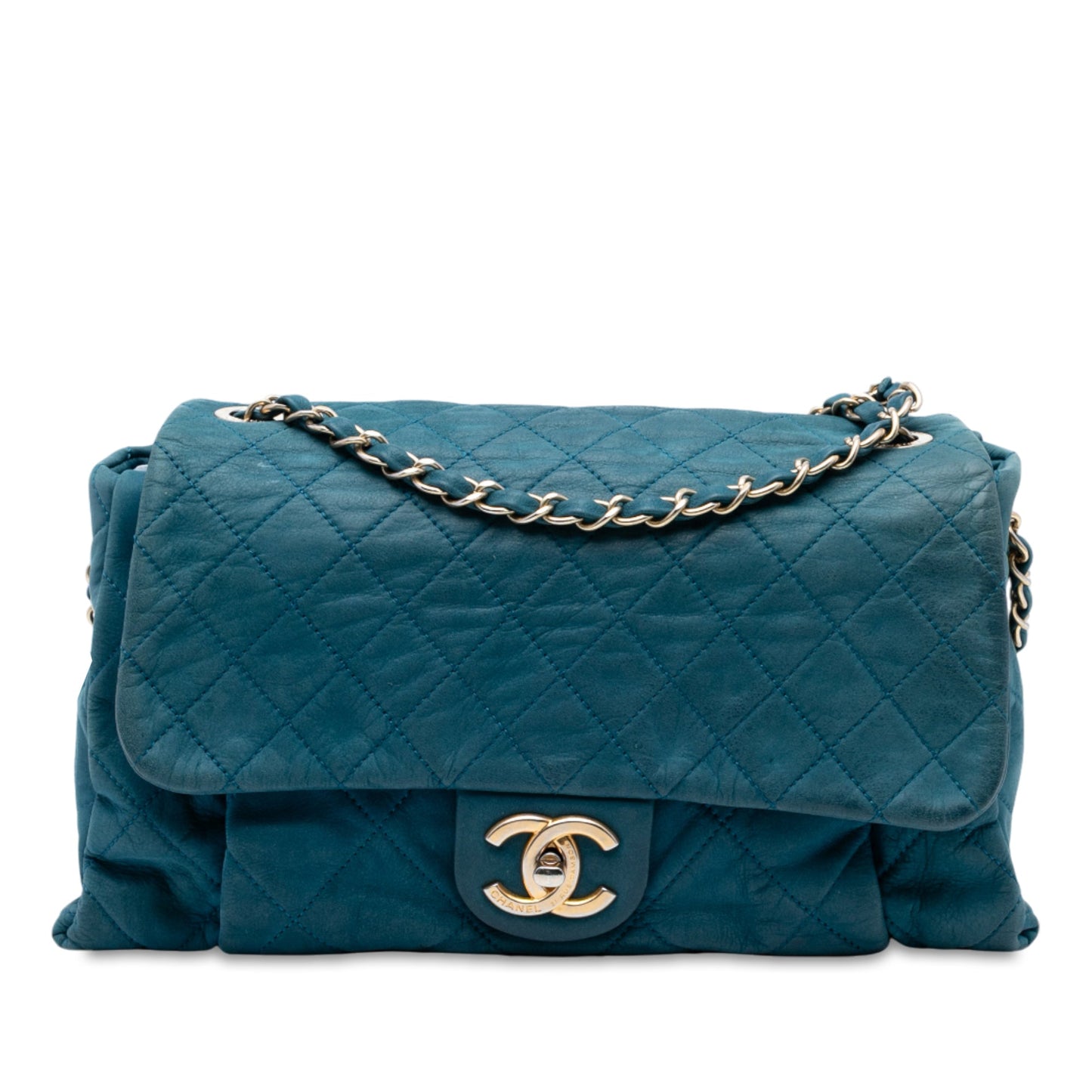 Blue Chanel Large Quilted Iridescent Calfskin Chic Quilt Flap Shoulder Bag
