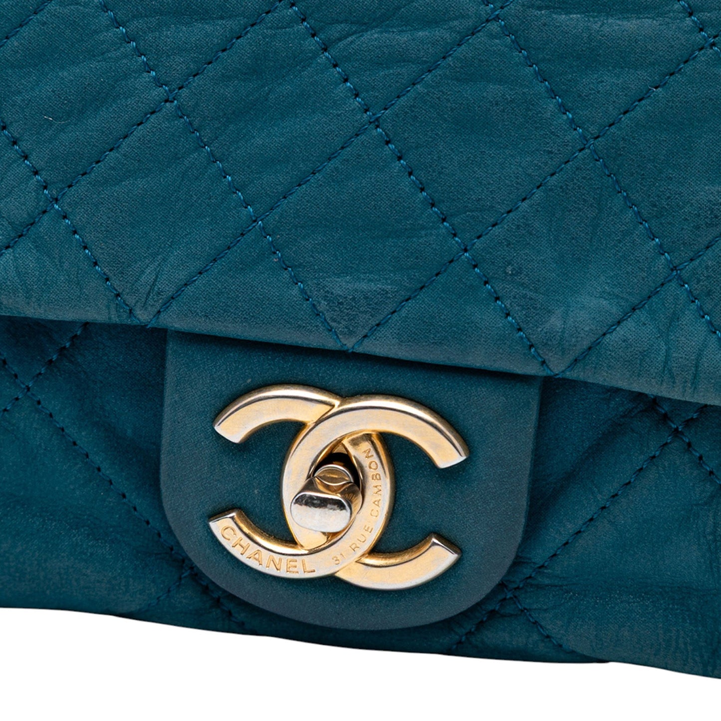 Blue Chanel Large Quilted Iridescent Calfskin Chic Quilt Flap Shoulder Bag