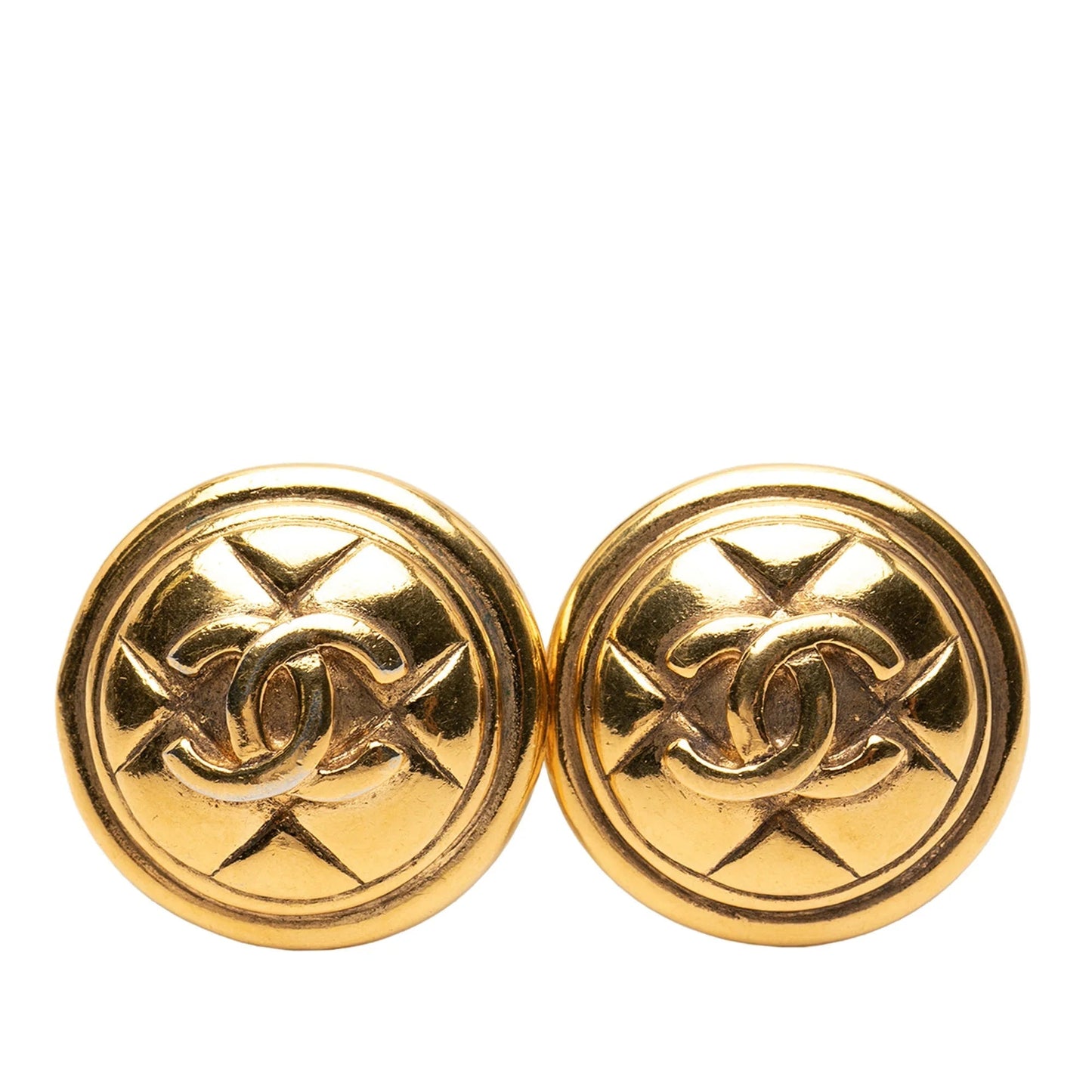 Gold Chanel Gold Plated CC Round Clip On Earrings