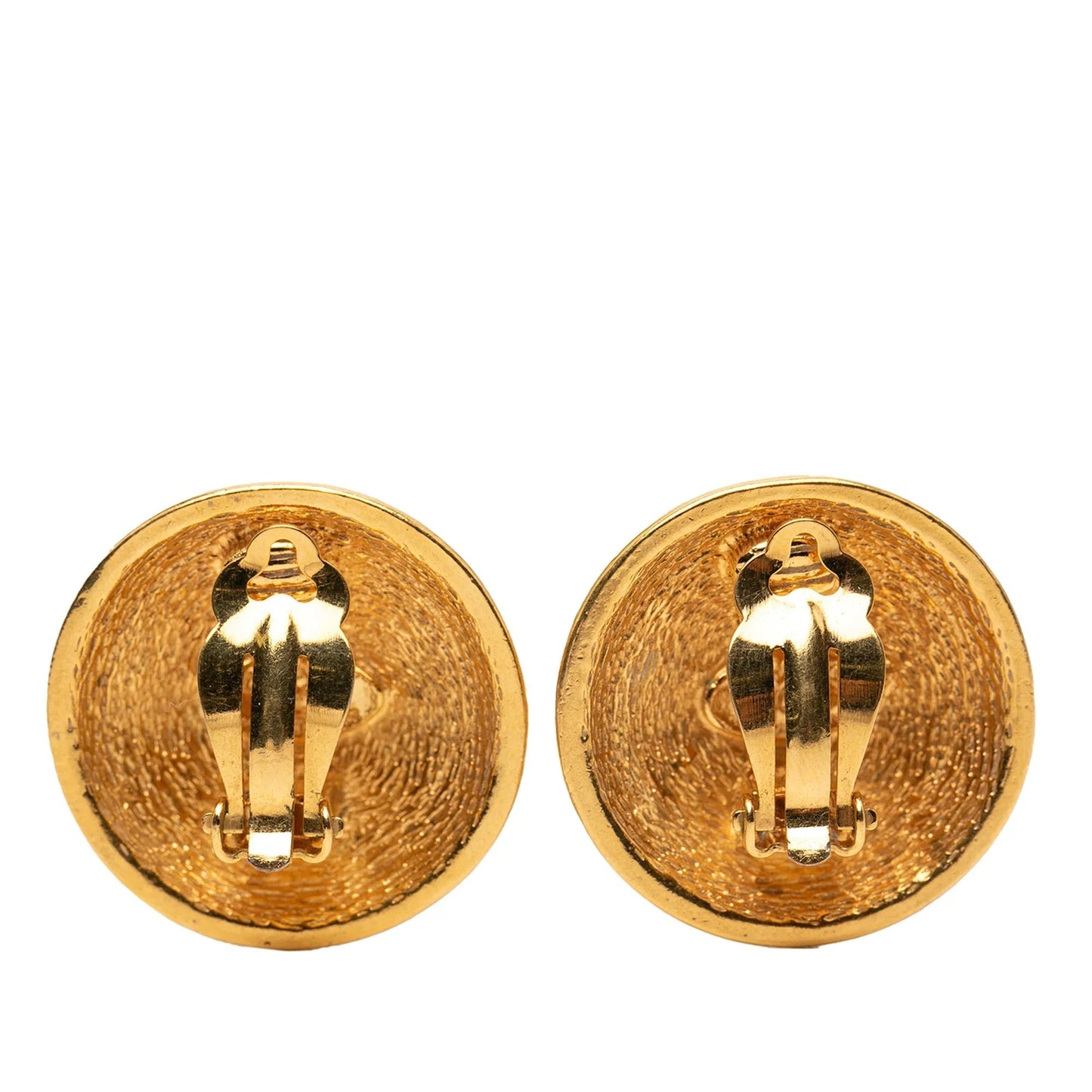 Gold Chanel Gold Plated CC Round Clip On Earrings
