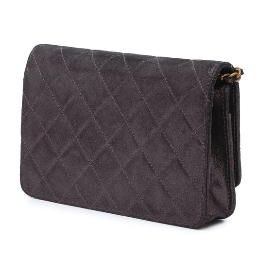 Black Chanel Metiers d’Art Quilted Iridescent Lambskin Tartan Button Wallet On Chain Crossbody Bag